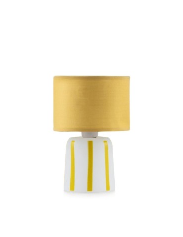 Lampada con paralume giallo e base a strisce bianco e...