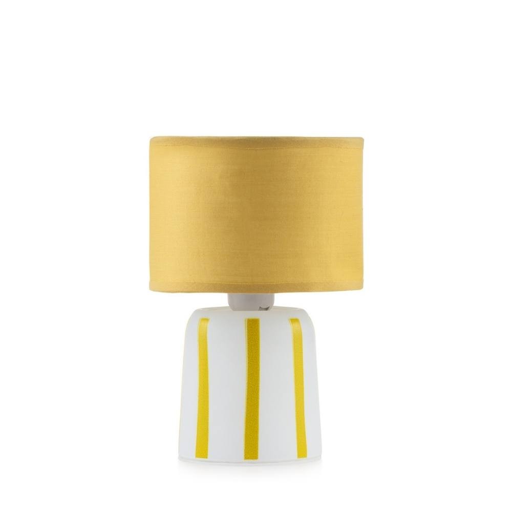 Lampada con paralume giallo e base a strisce bianco e giallo 13x20 cm