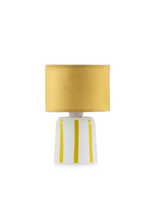 Lampada con paralume giallo e base a strisce bianco e giallo 13x20 cm