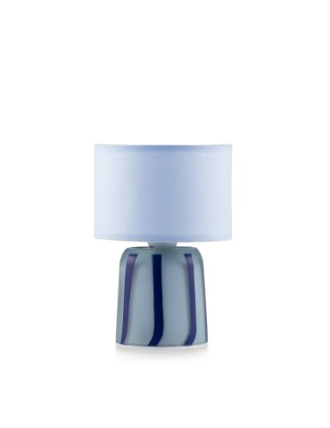 Lampada con paralume blu e base a strisce bianco e...
