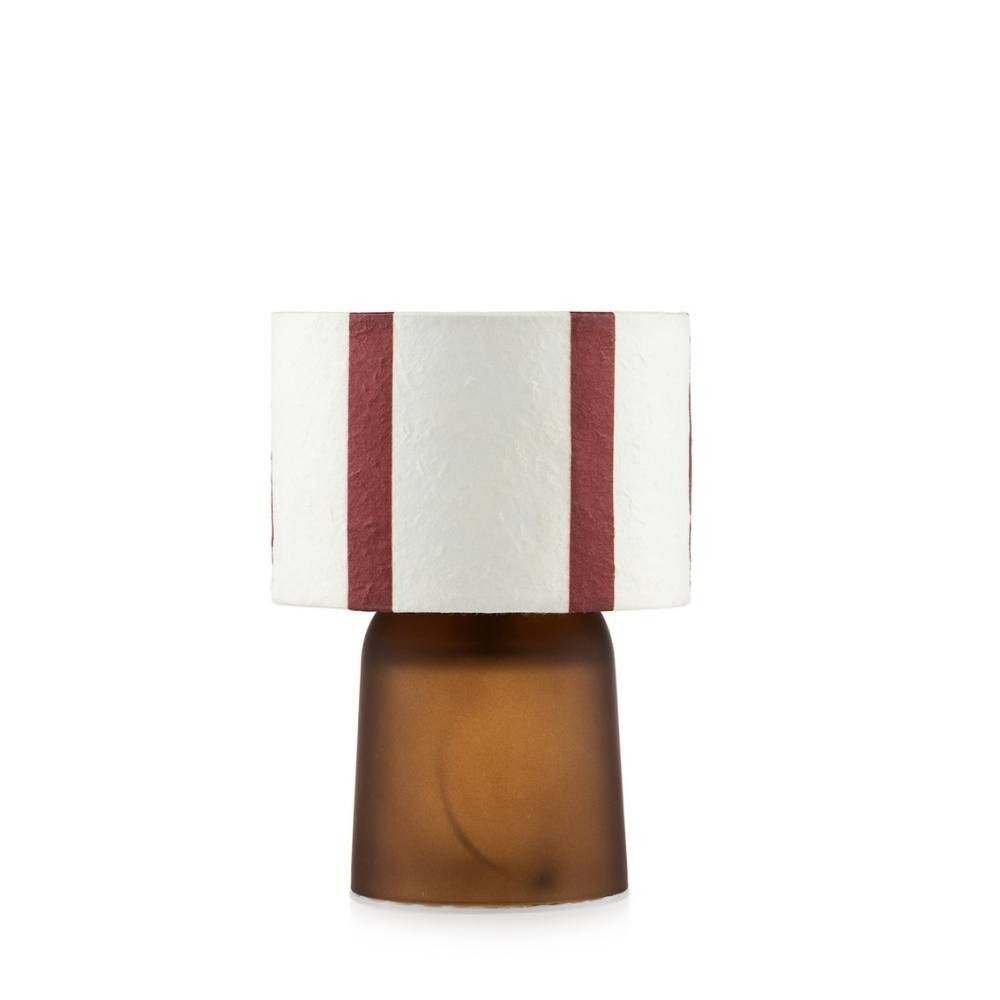 Lampada con paralume a strisce bianco e mar- rone e base marrone 13x20 cm