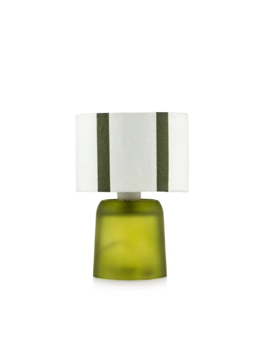Lampada con paralume a strisce bianco e verde e base verde 13x20 cm
